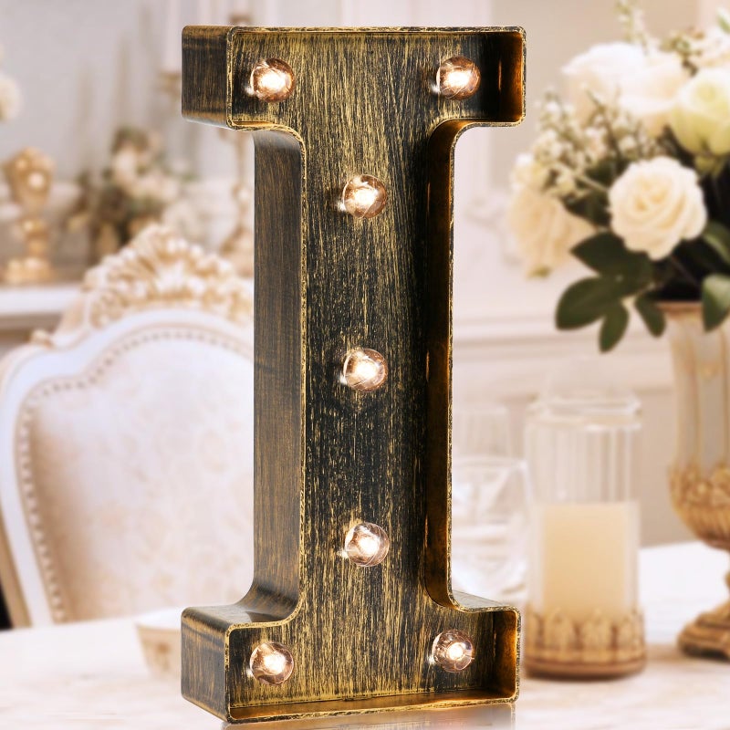 OYCBUZO حرف ماركيه LED ذهبي أسود OYCBUZO - علامة حرفية مضيئة بأسلوب صناعي وعتيق لمقهى وزفاف وحفلة عيد ميلاد وزينة عيد الميلاد - I - Image 1